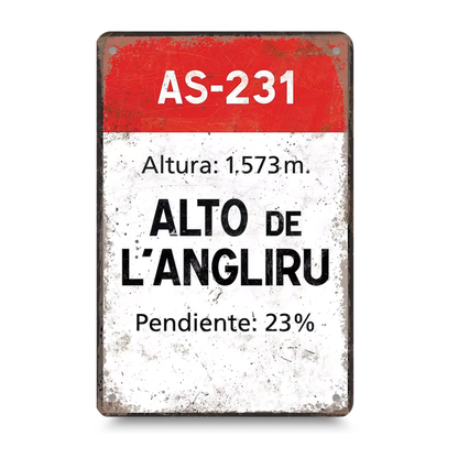 Metal sign with text and a red stripe on a white background