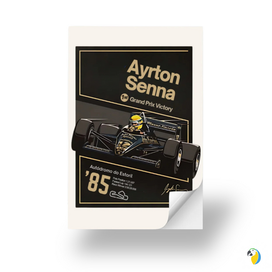 Ayrton Senna 1st Grand Prix Victory At Estoril 1985 • Self-Adhesive Poster • Papagaio Studio Brazilian Shop