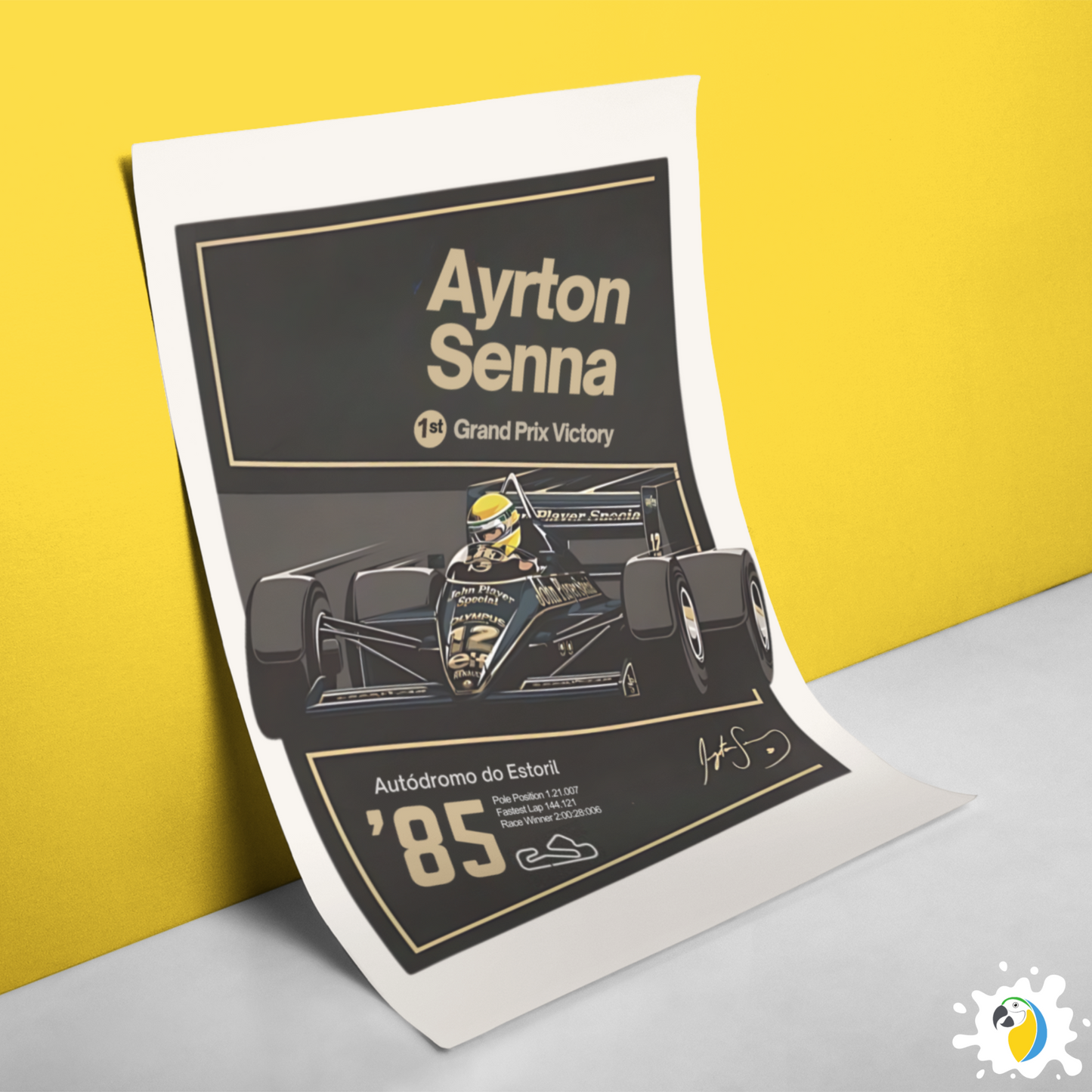 Ayrton Senna 1st Grand Prix Victory At Estoril 1985 • Self-Adhesive Poster • Papagaio Studio Brazilian Shop