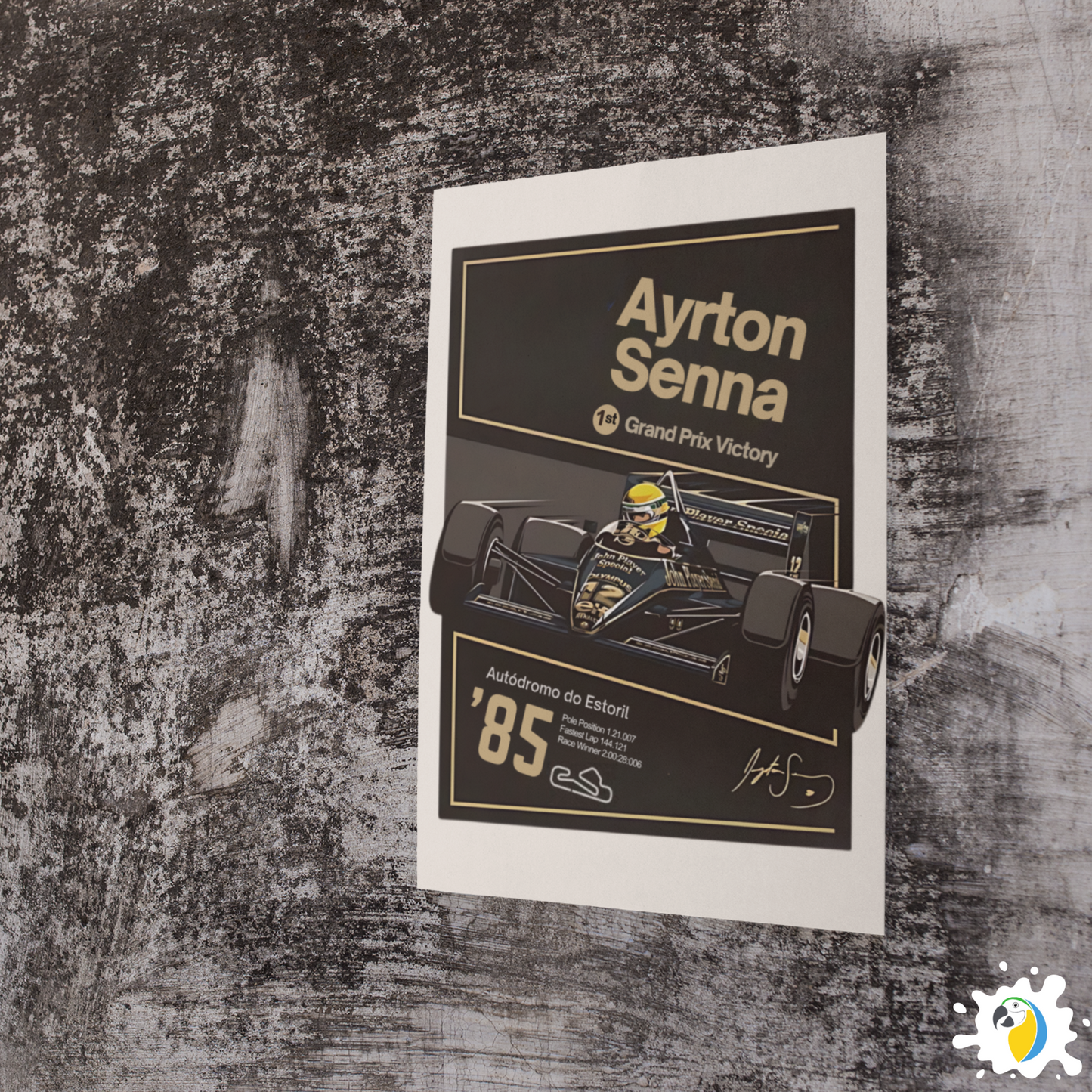 Ayrton Senna 1st Grand Prix Victory At Estoril 1985 • Self-Adhesive Poster • Papagaio Studio Brazilian Shop