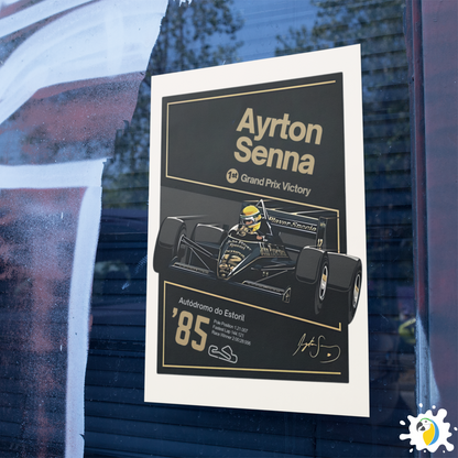 Ayrton Senna 1st Grand Prix Victory At Estoril 1985 • Self-Adhesive Poster • Papagaio Studio Brazilian Shop