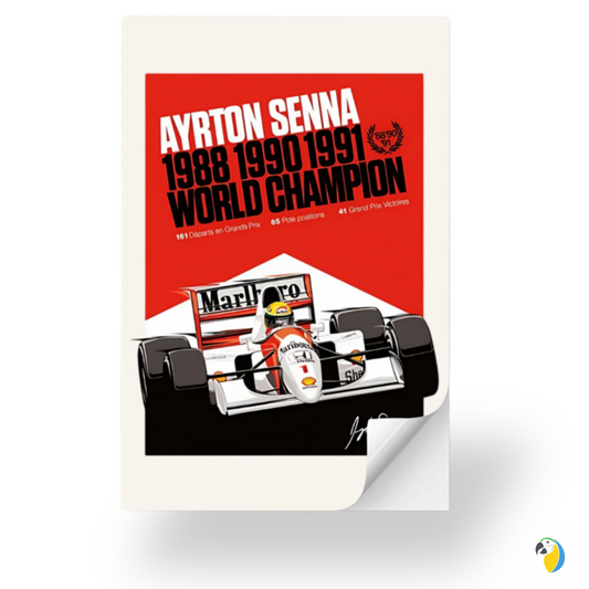 Ayrton Senna World Champion 1988, 1990, 1991 - Self-Adhesive Poster