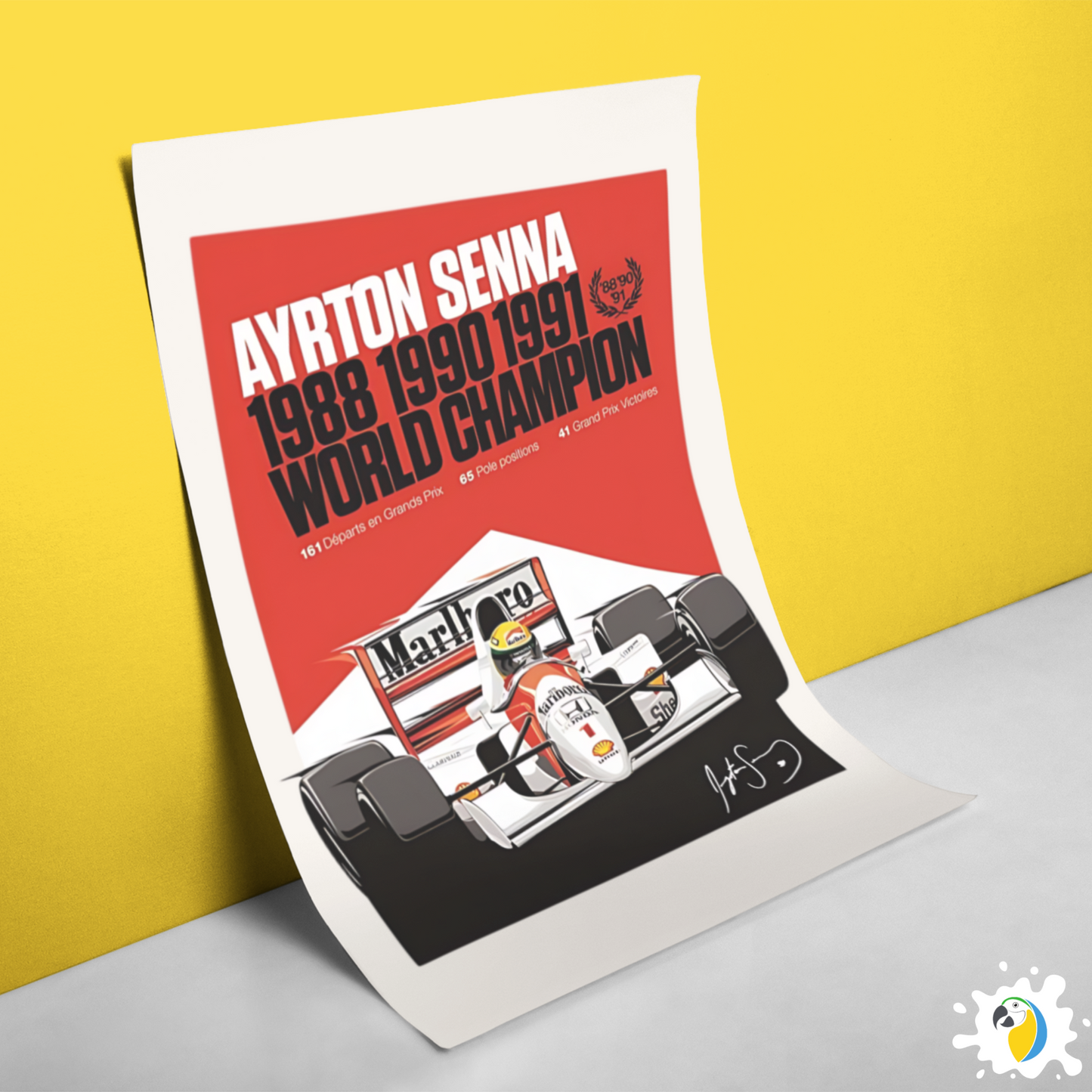 Ayrton Senna World Champion 1988, 1990, 1991 - Self-Adhesive Poster