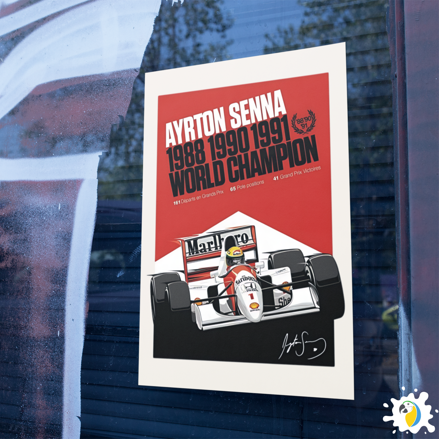 Ayrton Senna World Champion 1988, 1990, 1991 - Self-Adhesive Poster