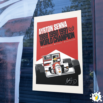 Ayrton Senna World Champion 1988, 1990, 1991 - Self-Adhesive Poster