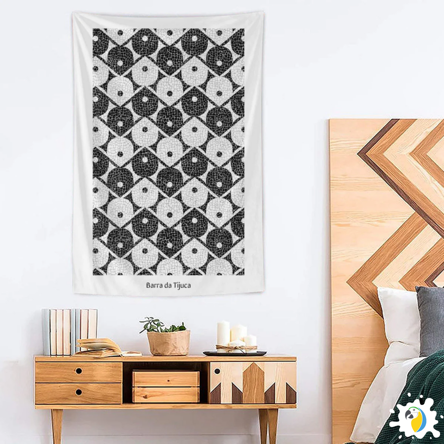 Barra da Tijuca Mosaic Promenade Wall Tapestry • Brazilian Beachside Art Design • Geometric Pattern Wall Hanging • Papagaio Studio Design Shop