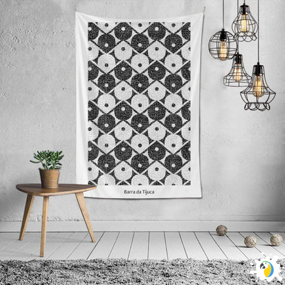 Barra da Tijuca Mosaic Promenade Wall Tapestry • Brazilian Beachside Art Design • Geometric Pattern Wall Hanging • Papagaio Studio Design Shop