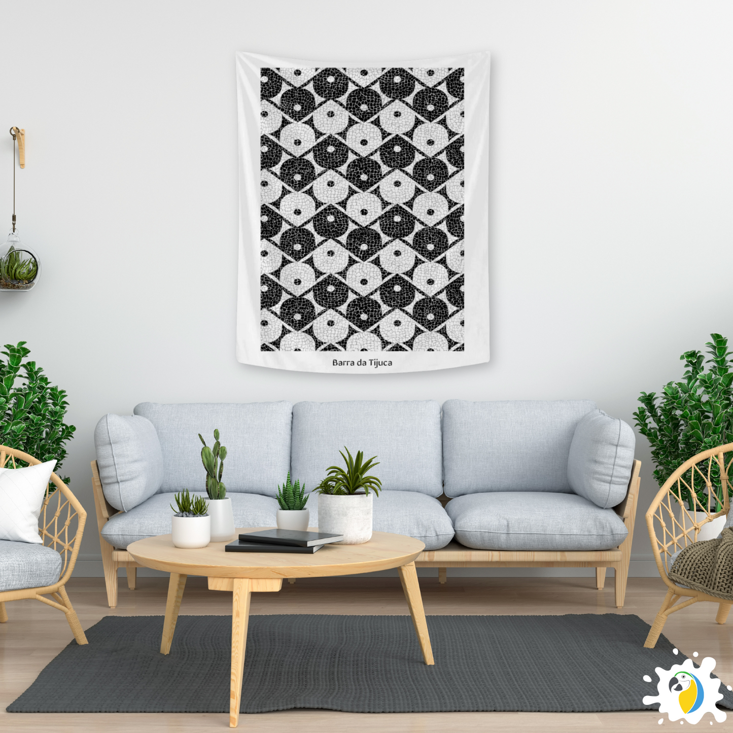 Barra da Tijuca Mosaic Promenade Wall Tapestry • Brazilian Beachside Art Design • Geometric Pattern Wall Hanging • Papagaio Studio Design Shop