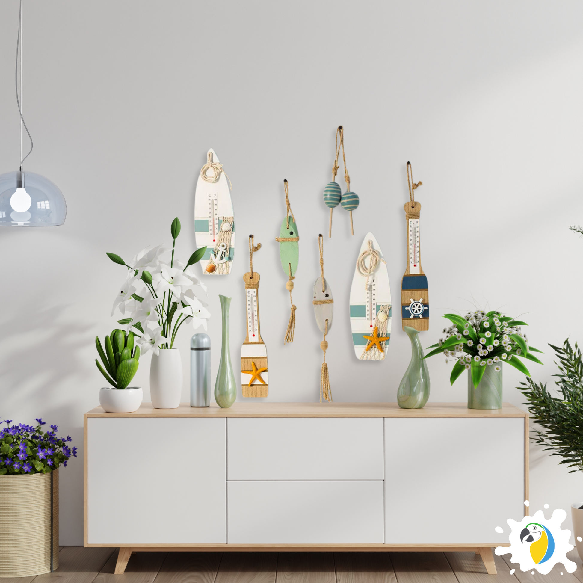 12 Pcs Wooden Fish Wall Decor – Coastal Hanging Art For Lake House, Bathroom, Beach Theme