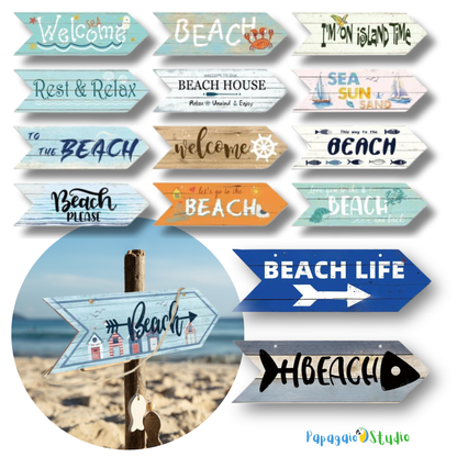 Coastal Charm Arrow Signs - 24 Beach-Inspired Designs • Papagaio Studio Design Shop