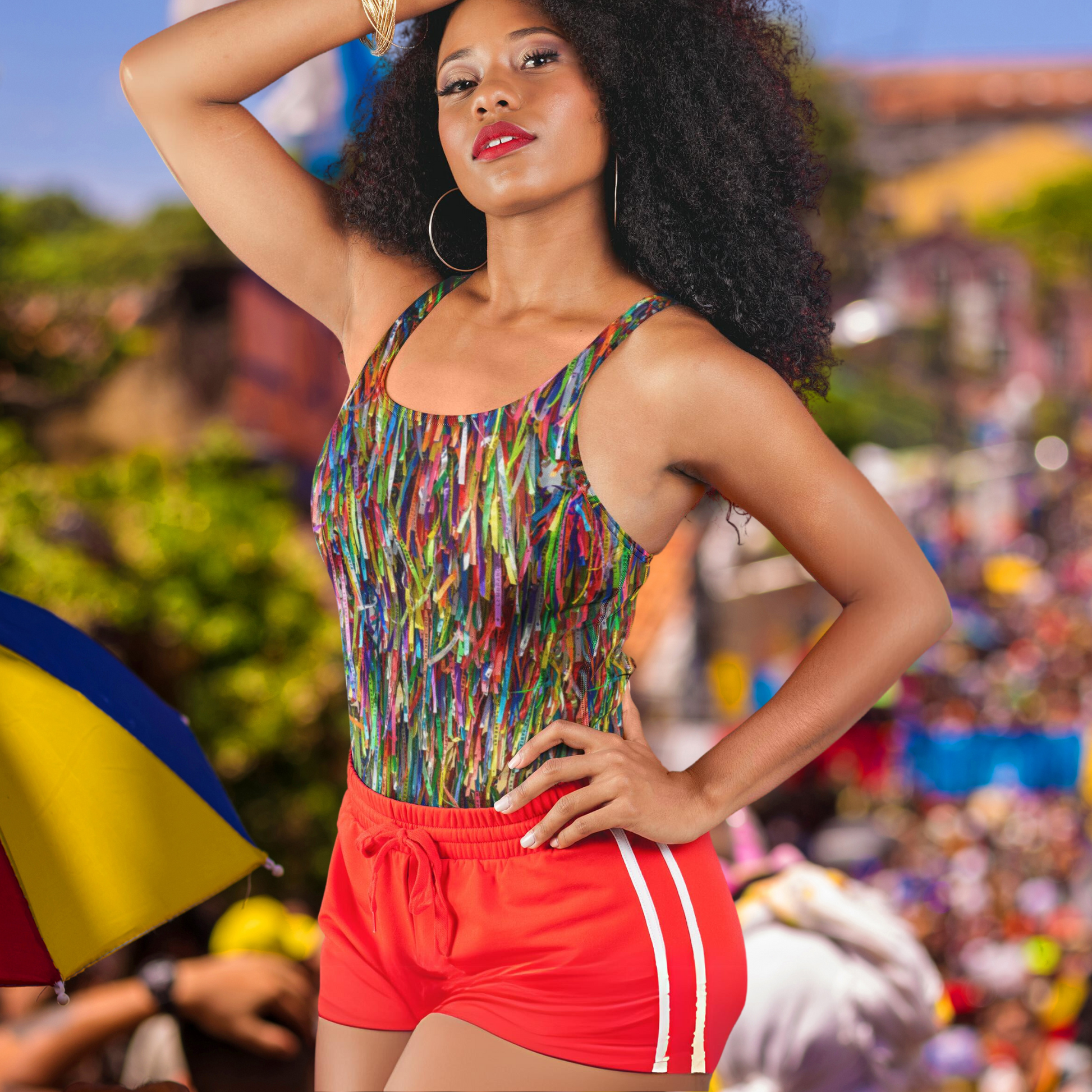 Brazil Bonfim Ribbons Swimsuit • Salvador Bahia Lucky Fitinhas Polyester+Spandex One-Piece Bikini For Carnival Party And Beach Wear • Papagaio Studio Design Shop