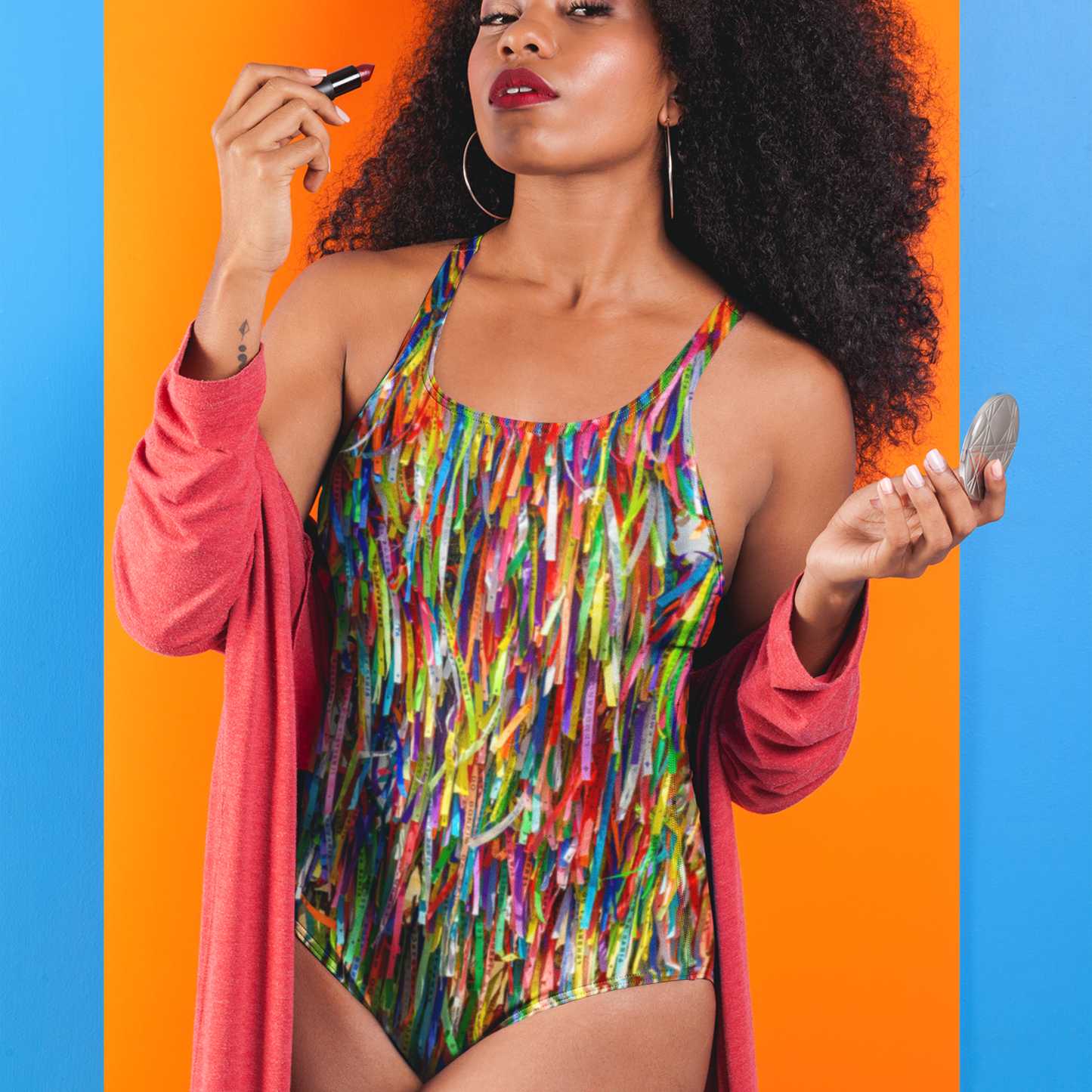 Brazil Bonfim Ribbons Swimsuit • Salvador Bahia Lucky Fitinhas Polyester+Spandex One-Piece Bikini For Carnival Party And Beach Wear • Papagaio Studio Design Shop