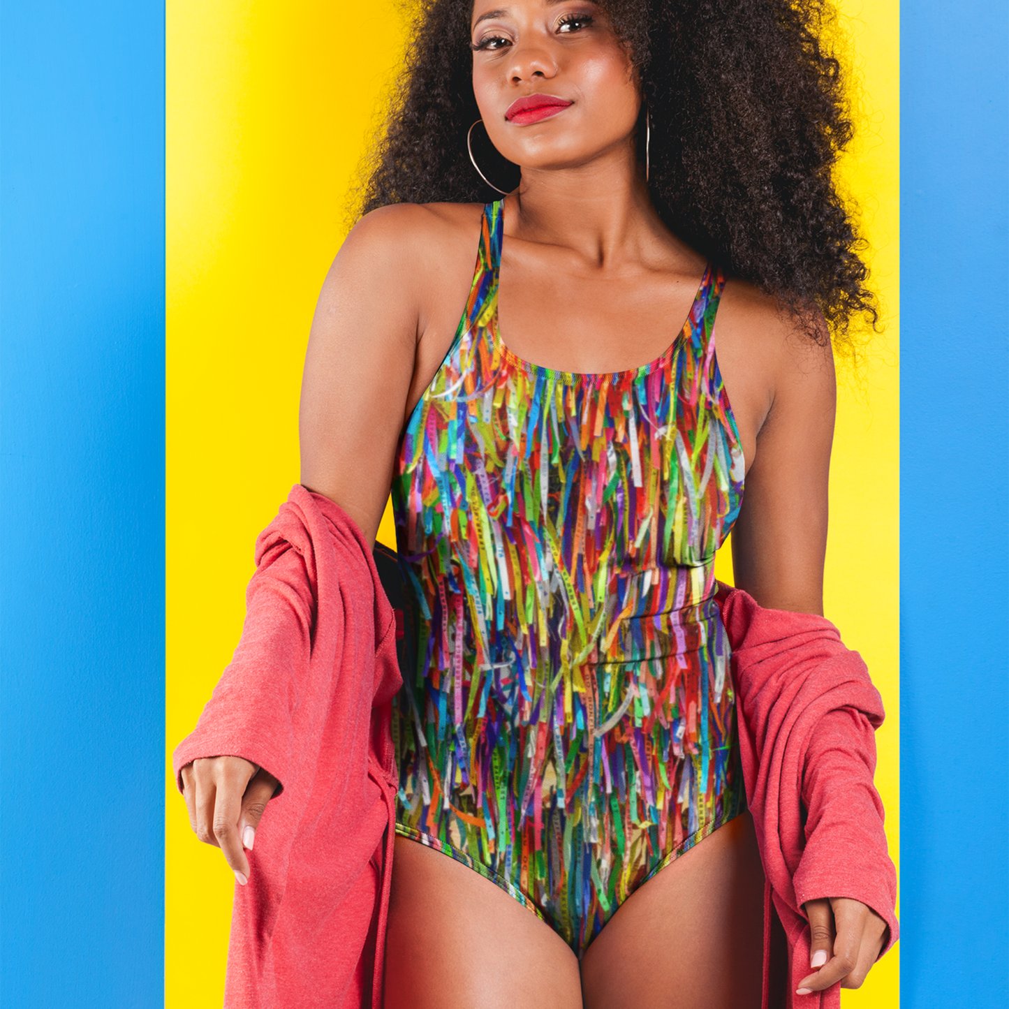 Brazil Bonfim Ribbons Swimsuit • Salvador Bahia Lucky Fitinhas Polyester+Spandex One-Piece Bikini For Carnival Party And Beach Wear • Papagaio Studio Design Shop