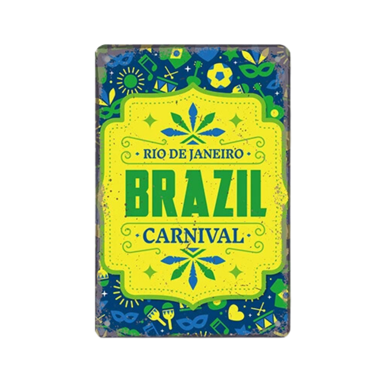 Brazil Tin Signs • Brazilian-Themed Metal Prints For Tropical Vintage Decor • South American Travel Carnival Football Poster Plaque • Papagaio Studio Design Shop