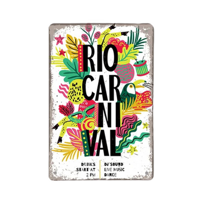 Brazil Tin Signs • Brazilian-Themed Metal Prints For Tropical Vintage Decor • South American Travel Carnival Football Poster Plaque • Papagaio Studio Design Shop