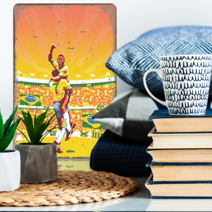 Brazil Tin Signs • Brazilian-Themed Metal Prints For Tropical Vintage Decor • South American Travel Carnival Football Poster Plaque • Papagaio Studio Design Shop