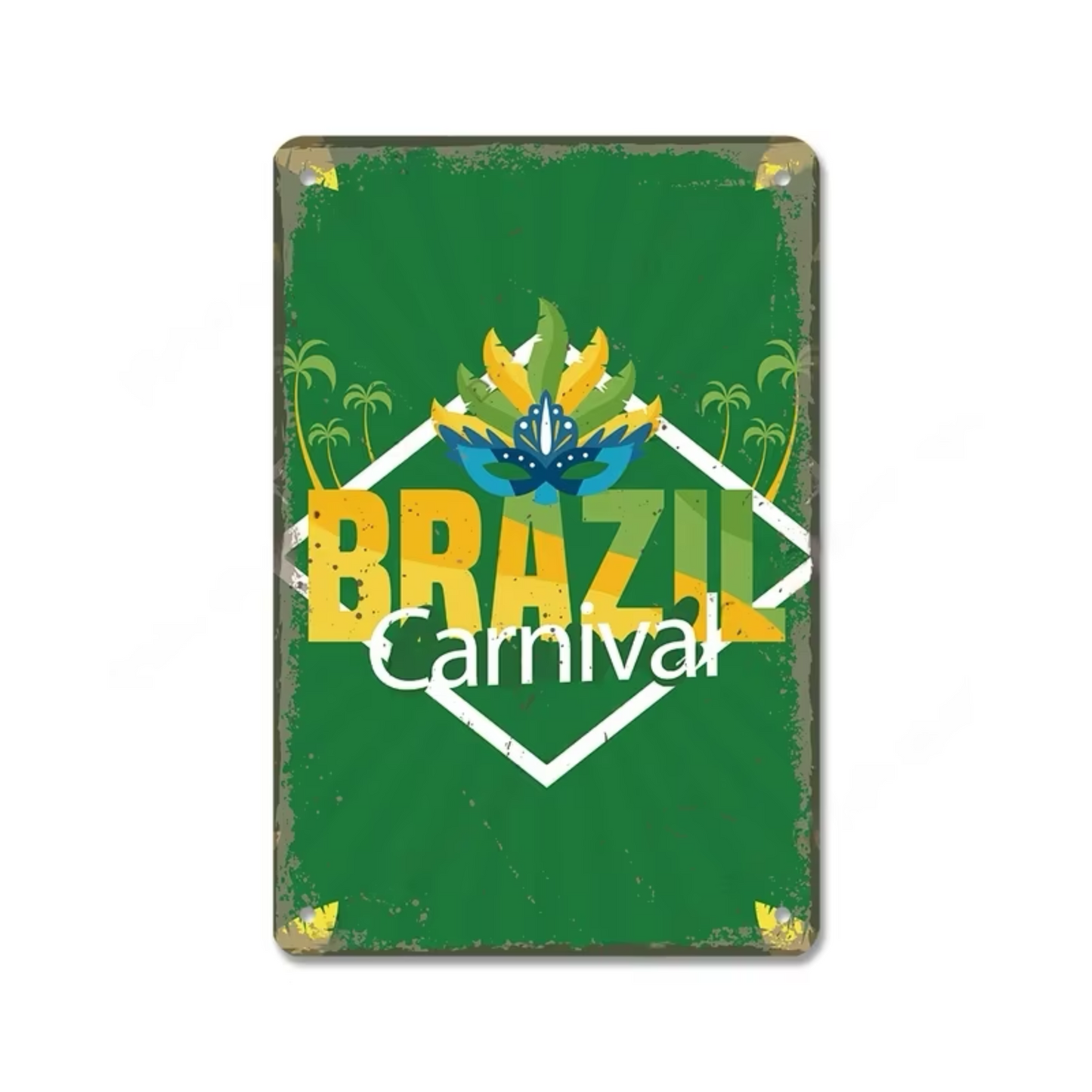 Brazil Tin Signs • Brazilian-Themed Metal Prints For Tropical Vintage Decor • South American Travel Carnival Football Poster Plaque • Papagaio Studio Design Shop