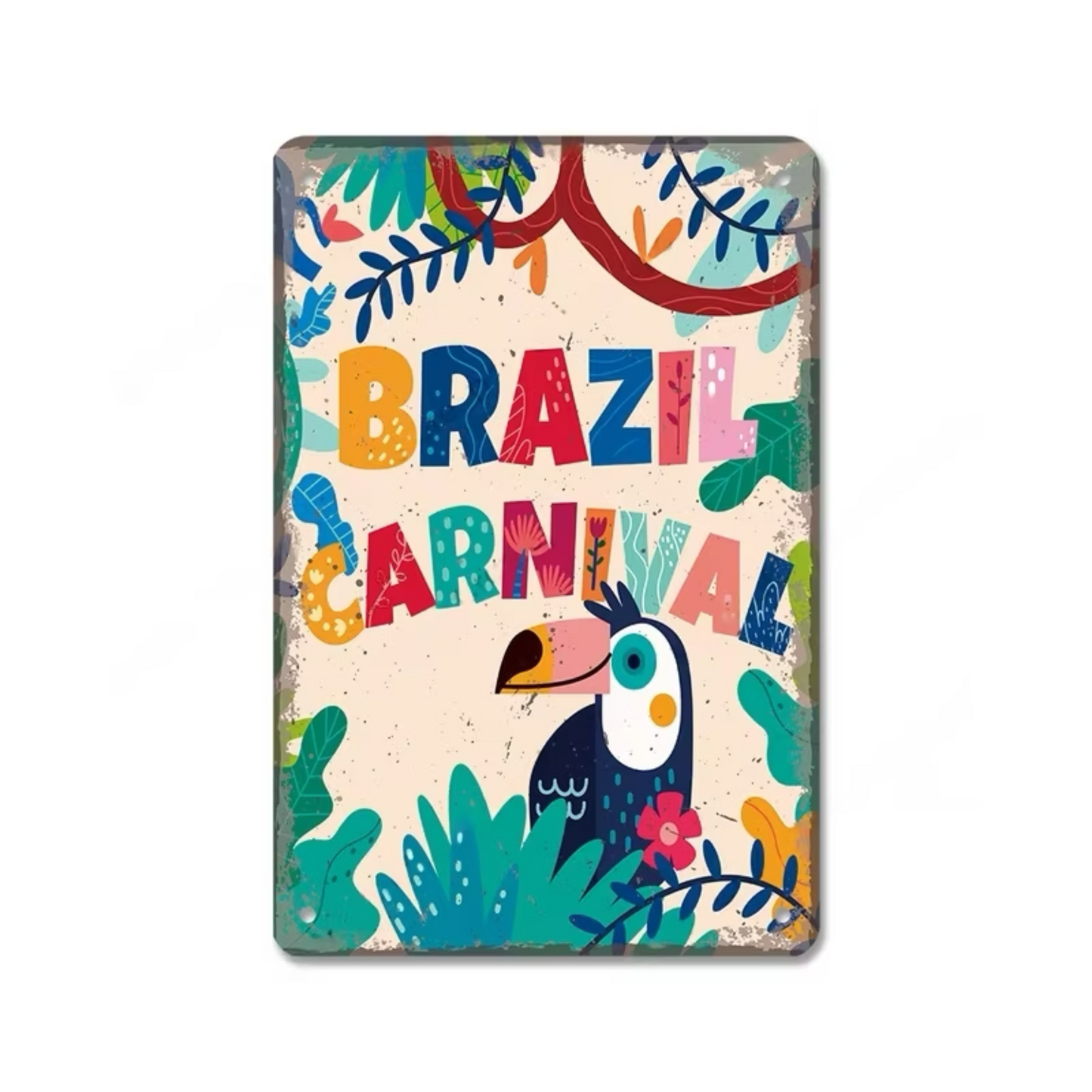 Brazil Tin Signs • Brazilian-Themed Metal Prints For Tropical Vintage Decor • South American Travel Carnival Football Poster Plaque • Papagaio Studio Design Shop