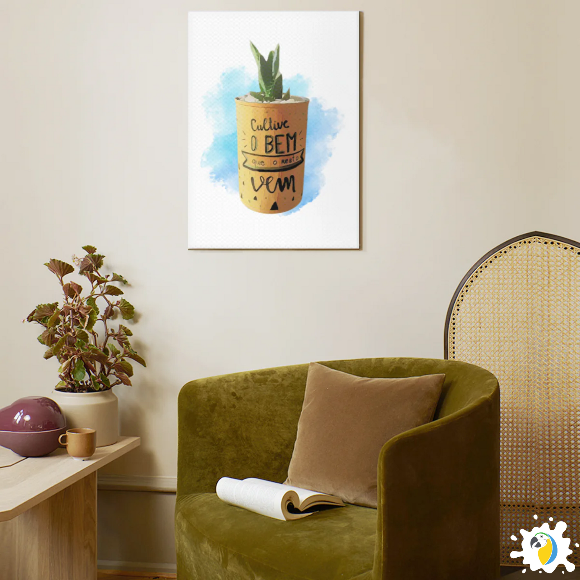 Brazil Inspirational Quote Watercolor Painting • Espada De São Jorge Vase Stretched Canvas Wall Art Gift For Brazilian • Papagaio Studio Design Shop
