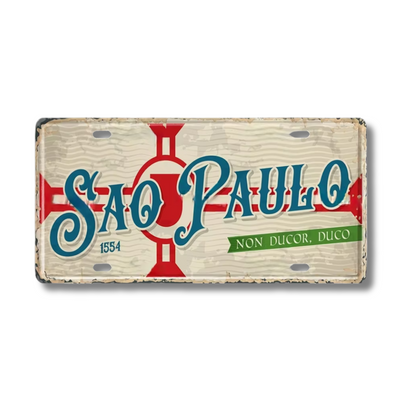 Brazilian States License Plate • Brazil City Names Tin Sign • Retro Wall Hanging Metal Print • Vintage Shabby Chic South American Decor • Papagaio Studio Design Shop