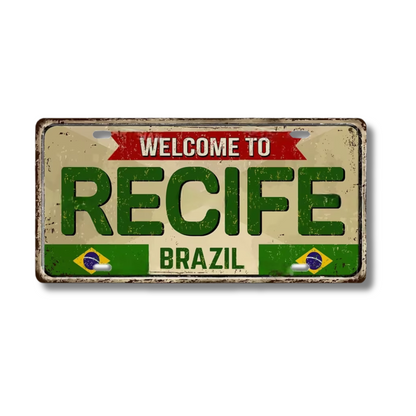 Brazilian States License Plate • Brazil City Names Tin Sign • Retro Wall Hanging Metal Print • Vintage Shabby Chic South American Decor • Papagaio Studio Design Shop