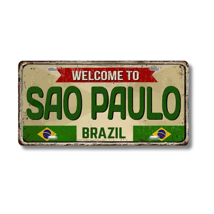 Brazilian States License Plate • Brazil City Names Tin Sign • Retro Wall Hanging Metal Print • Vintage Shabby Chic South American Decor • Papagaio Studio Design Shop