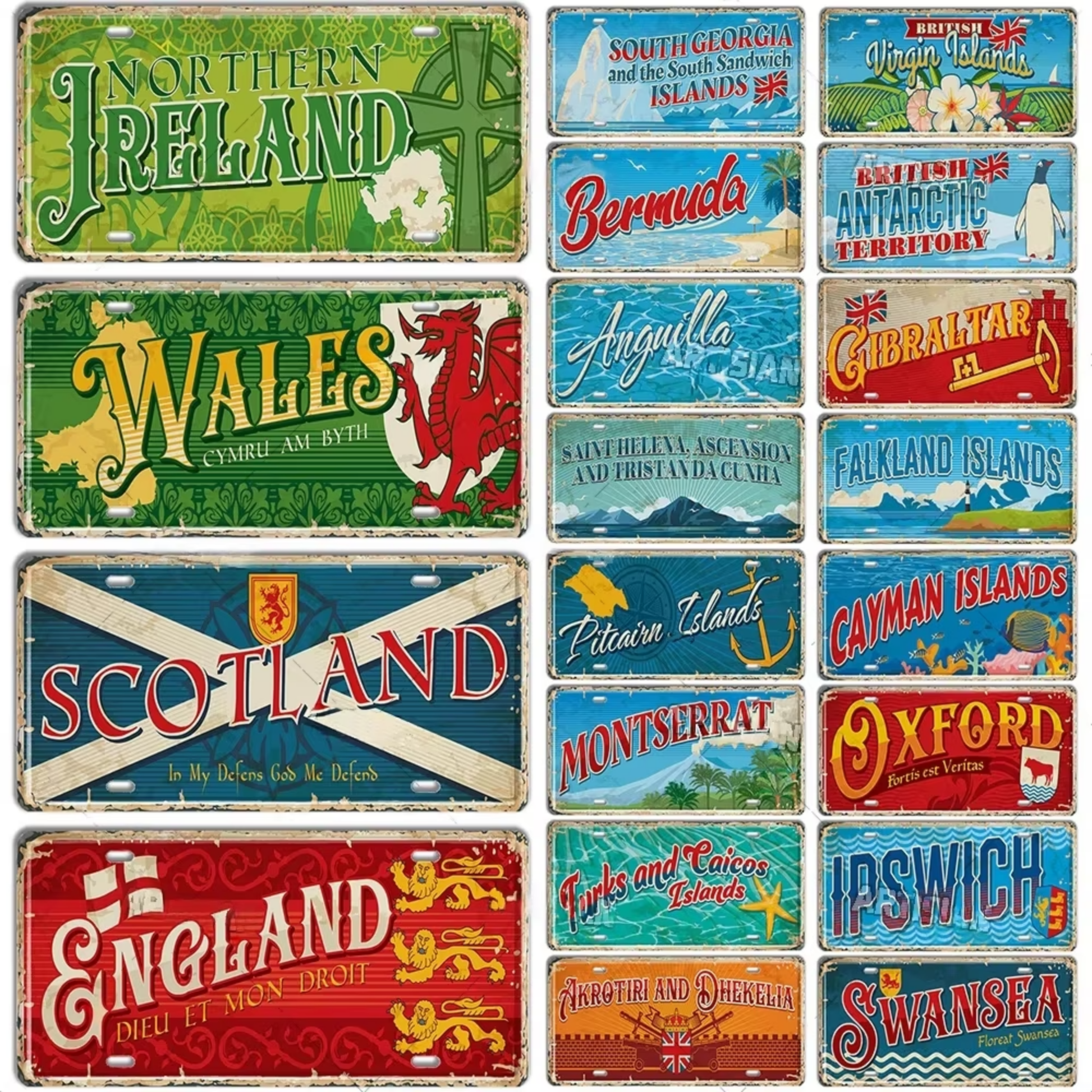 Britain Scotland Northern Ireland Landmark License Plate • England UK Metal Tin Sign • United Kingdom Cities & Territories Metal Sign •Papagaio Studio Design Shop