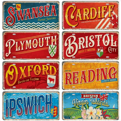 Britain Scotland Northern Ireland Landmark License Plate • England UK Metal Tin Sign • United Kingdom Cities & Territories Metal Sign •Papagaio Studio Design Shop