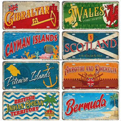 Britain Scotland Northern Ireland Landmark License Plate • England UK Metal Tin Sign • United Kingdom Cities & Territories Metal Sign •Papagaio Studio Design Shop