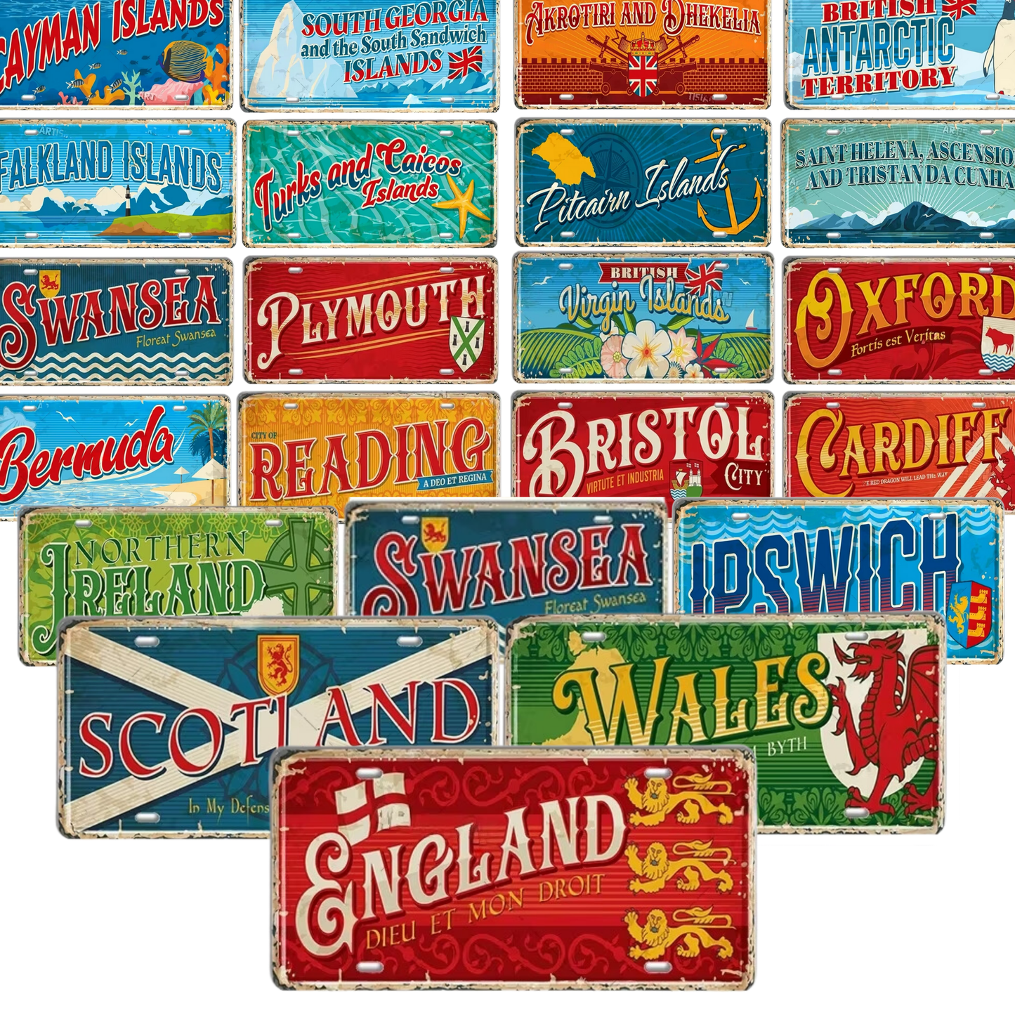 Britain Scotland Northern Ireland Landmark License Plate • England UK Metal Tin Sign • United Kingdom Cities & Territories Metal Sign •Papagaio Studio Design Shop