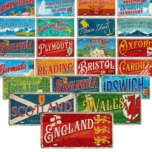 Britain Scotland Northern Ireland Landmark License Plate • England UK Metal Tin Sign • United Kingdom Cities & Territories Metal Sign •Papagaio Studio Design Shop