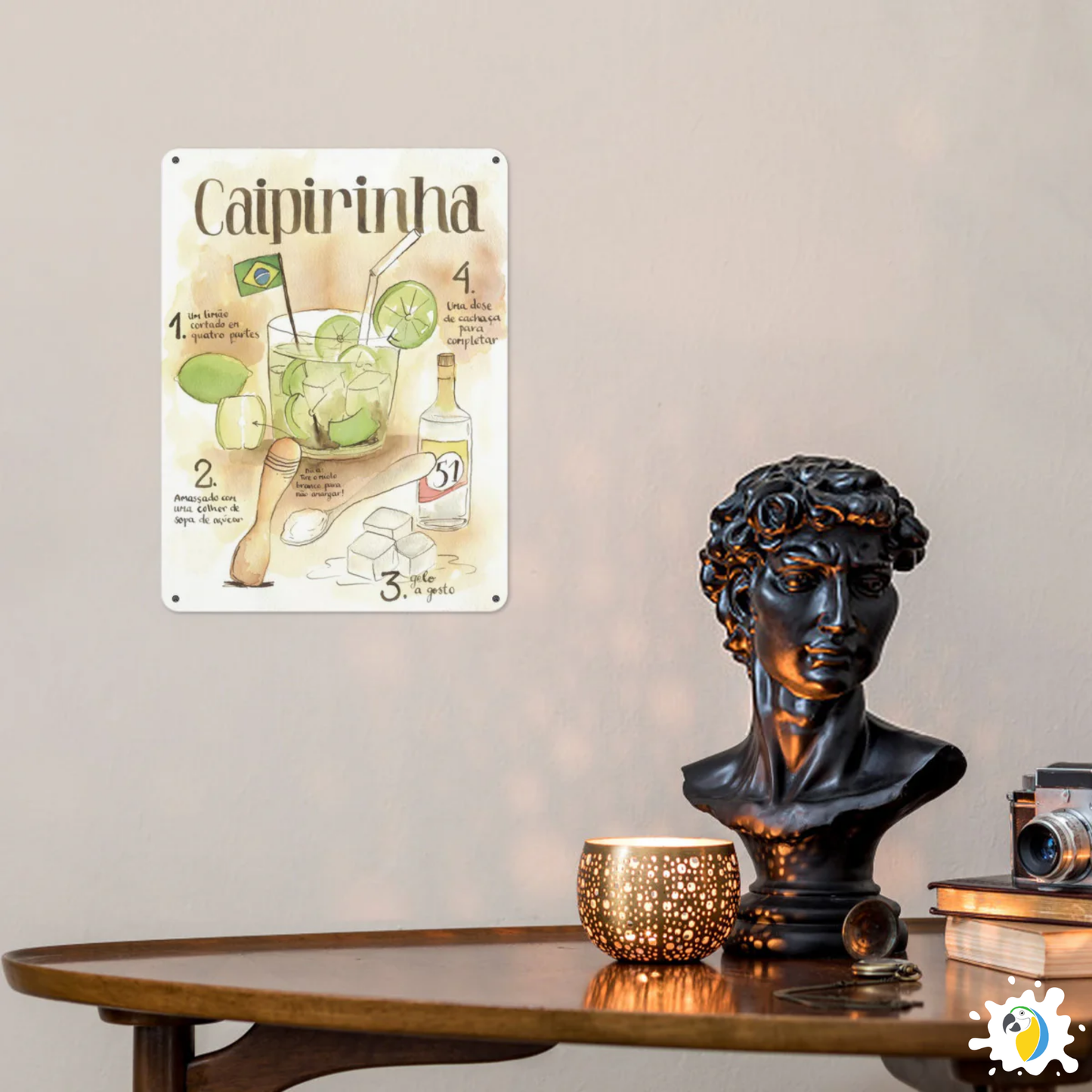 Caipirinha Recipe Tin Sign • Brazilian Traditional Cocktail Drink Metal Print • Brazil Trip Souvenir Poster • Papagaio Studio Design Shop