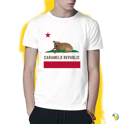 Caramelo Republic Parody Flag T-Shirt • Brazil California Mesh Up Funny Tee • Papagaio Studio Apparel Shop