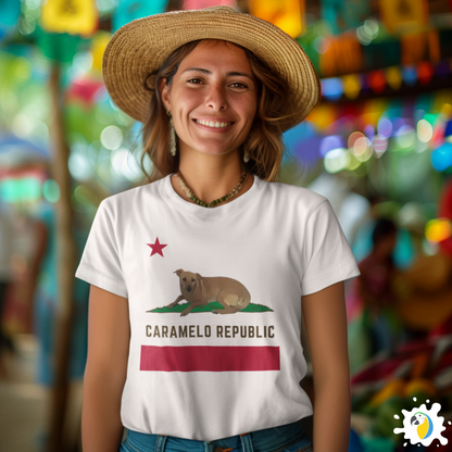 Caramelo Republic Parody Flag T-Shirt • Brazil California Mesh Up Funny Tee • Papagaio Studio Apparel Shop