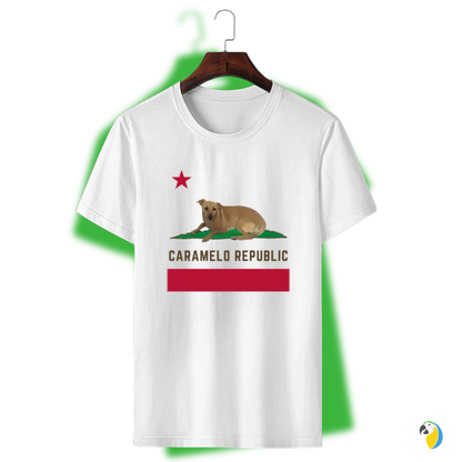 Caramelo Republic Parody Flag T-Shirt • Brazil California Mesh Up Funny Tee • Papagaio Studio Apparel Shop