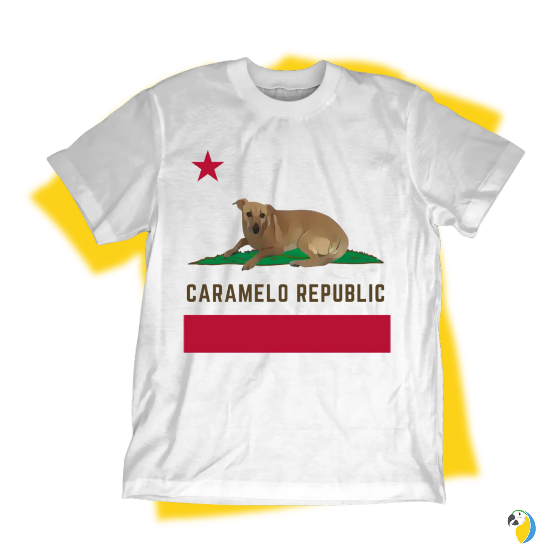 Caramelo Republic Parody Flag T-Shirt • Brazil California Mesh Up Funny Tee • Papagaio Studio Apparel Shop