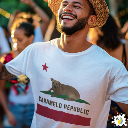 Caramelo Republic Parody Flag T-Shirt • Brazil California Mesh Up Funny Tee • Papagaio Studio Apparel Shop