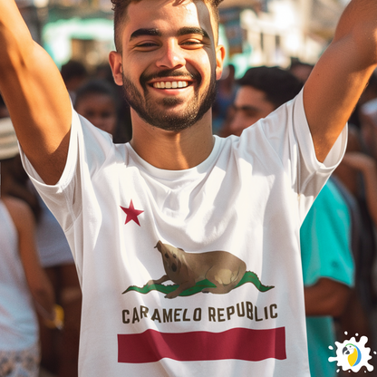 Caramelo Republic Parody Flag T-Shirt • Brazil California Mesh Up Funny Tee • Papagaio Studio Apparel Shop