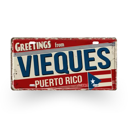 Caribbean Island License Plate Tin Signs • Tropical Travel Souvenir Metal Prints • Decorative Wall Plaques for Home and Bar Decor • Papagaio Studio Design Shop