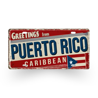 Caribbean Island License Plate Tin Signs • Tropical Travel Souvenir Metal Prints • Decorative Wall Plaques for Home and Bar Decor • Papagaio Studio Design Shop
