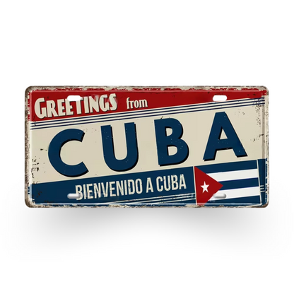 Caribbean Island License Plate Tin Signs • Tropical Travel Souvenir Metal Prints • Decorative Wall Plaques for Home and Bar Decor • Papagaio Studio Design Shop