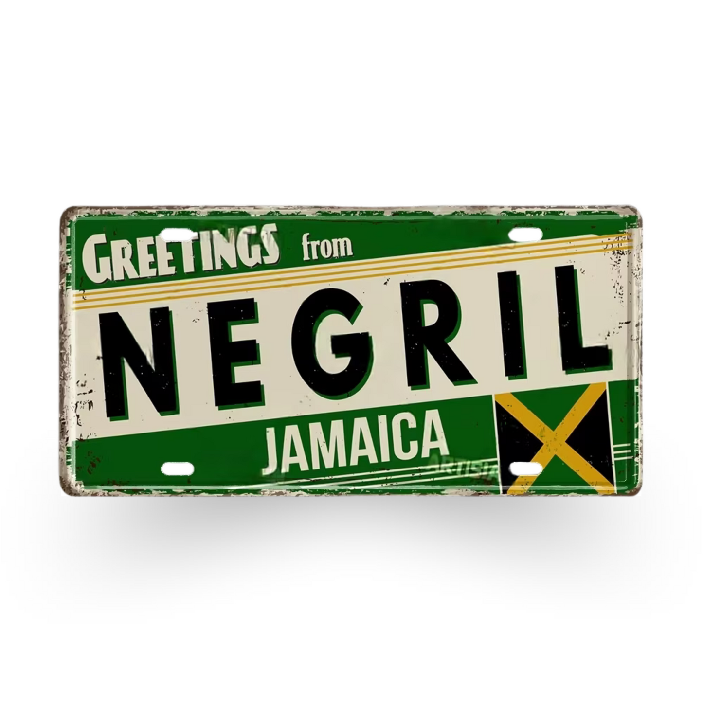 Caribbean Island License Plate Tin Signs • Tropical Travel Souvenir Metal Prints • Decorative Wall Plaques for Home and Bar Decor • Papagaio Studio Design Shop