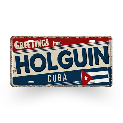 Caribbean Island License Plate Tin Signs • Tropical Travel Souvenir Metal Prints • Decorative Wall Plaques for Home and Bar Decor • Papagaio Studio Design Shop