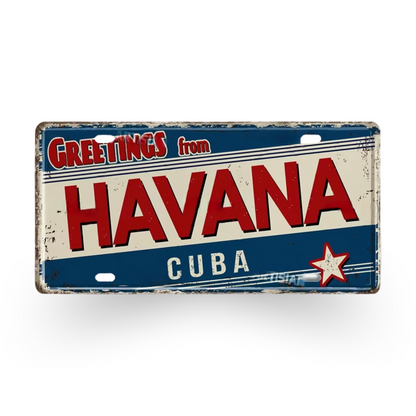Caribbean Island License Plate Tin Signs • Tropical Travel Souvenir Metal Prints • Decorative Wall Plaques for Home and Bar Decor • Papagaio Studio Design Shop