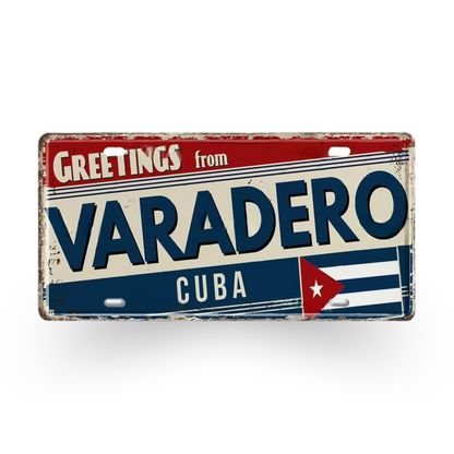 Caribbean Island License Plate Tin Signs • Tropical Travel Souvenir Metal Prints • Decorative Wall Plaques for Home and Bar Decor • Papagaio Studio Design Shop