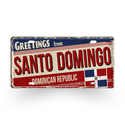 Caribbean Island License Plate Tin Signs • Tropical Travel Souvenir Metal Prints • Decorative Wall Plaques for Home and Bar Decor • Papagaio Studio Design Shop