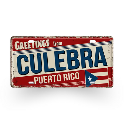 Caribbean Island License Plate Tin Signs • Tropical Travel Souvenir Metal Prints • Decorative Wall Plaques for Home and Bar Decor • Papagaio Studio Design Shop