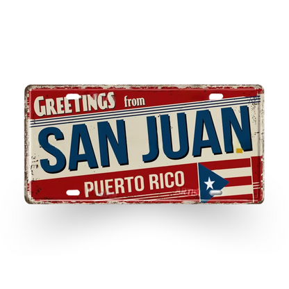 Caribbean Island License Plate Tin Signs • Tropical Travel Souvenir Metal Prints • Decorative Wall Plaques for Home and Bar Decor • Papagaio Studio Design Shop