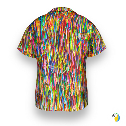 Fitinha Bonfim Button-Up Shirt • All-Over Print Brazilian Ribbon Shirt • Vibrant Brazil  Cultural Wear Gift For Carnival Party • Papagaio Studio Design Shop
