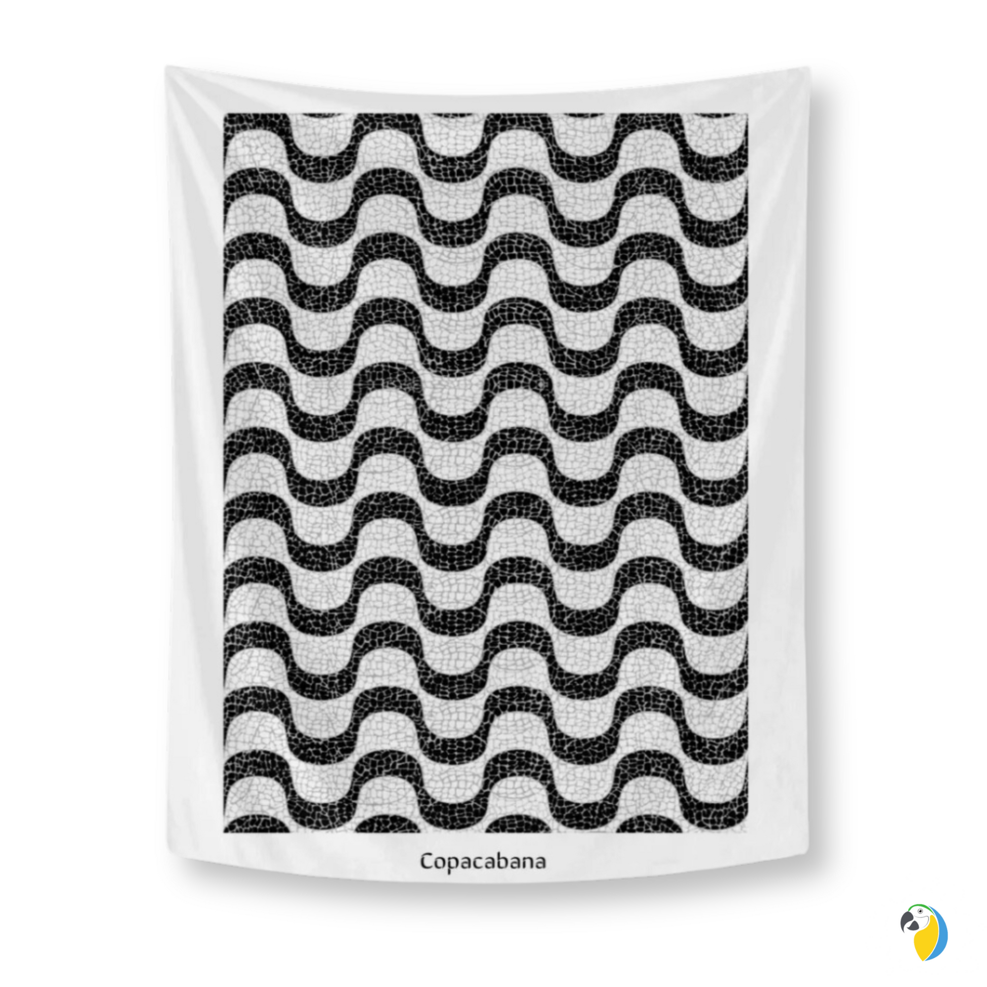 Copacabana Brasil Mosaic Promenade Wall Tapestry • Brazilian Sidewalk Art Design • Iconic Rio De Janeiro Black And White Wave Pattern Wall Hanging 